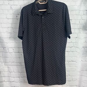 Travis Mathew shirt Medium Golf Polo Blue short Sleeve Stripes w/Geometrics